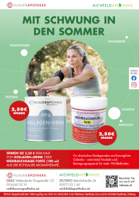 <strong>Mit Schwung in den Sommer:</strong><br /><br />
Beweglich bleiben, sich wohlfühlen und die Haut von innen unterstützen – jetzt 2,50 € sparen beim Kauf des Rothlauer Kollagen+ Drink oder der Weihrauchsalbe forte aus der Rothlauer Aromatherapie. Der Kollagen+ Drink kombiniert VERISOL®-Kollagen, Hyaluronsäure und ausgewählte Mikronährstoffe für Haut, Haare und Nägel. Die Weihrauchsalbe forte begleitet wohltuende Anwendungen für beanspruchte Muskeln, Gelenke und den Bewegungsapparat – ideal nach körperlicher Belastung oder für aktive Tage im Alltag.<br />
<br /><br />
Aktion gültig bis 30. Juni 2026
