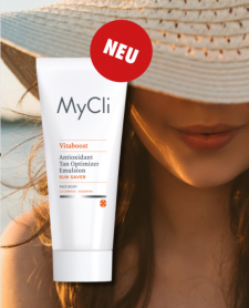 <strong>Bräune beginnt vor dem Sonnenbad</strong><br /><br />
Neu im Sortiment: Der MyCli Sun Saver unterstützt die natürliche Melaninbildung und bereitet die Haut gezielt auf die Sonne vor. Die antioxidative Emulsion fördert einen gleichmäßigen, strahlenden Sommerteint und pflegt die Haut zugleich. Ideal bereits zwei Wochen vor dem ersten Sonnenbad. Immer vor dem Sonnenschutz auftragen, enthält keinen Lichtschutzfaktor.